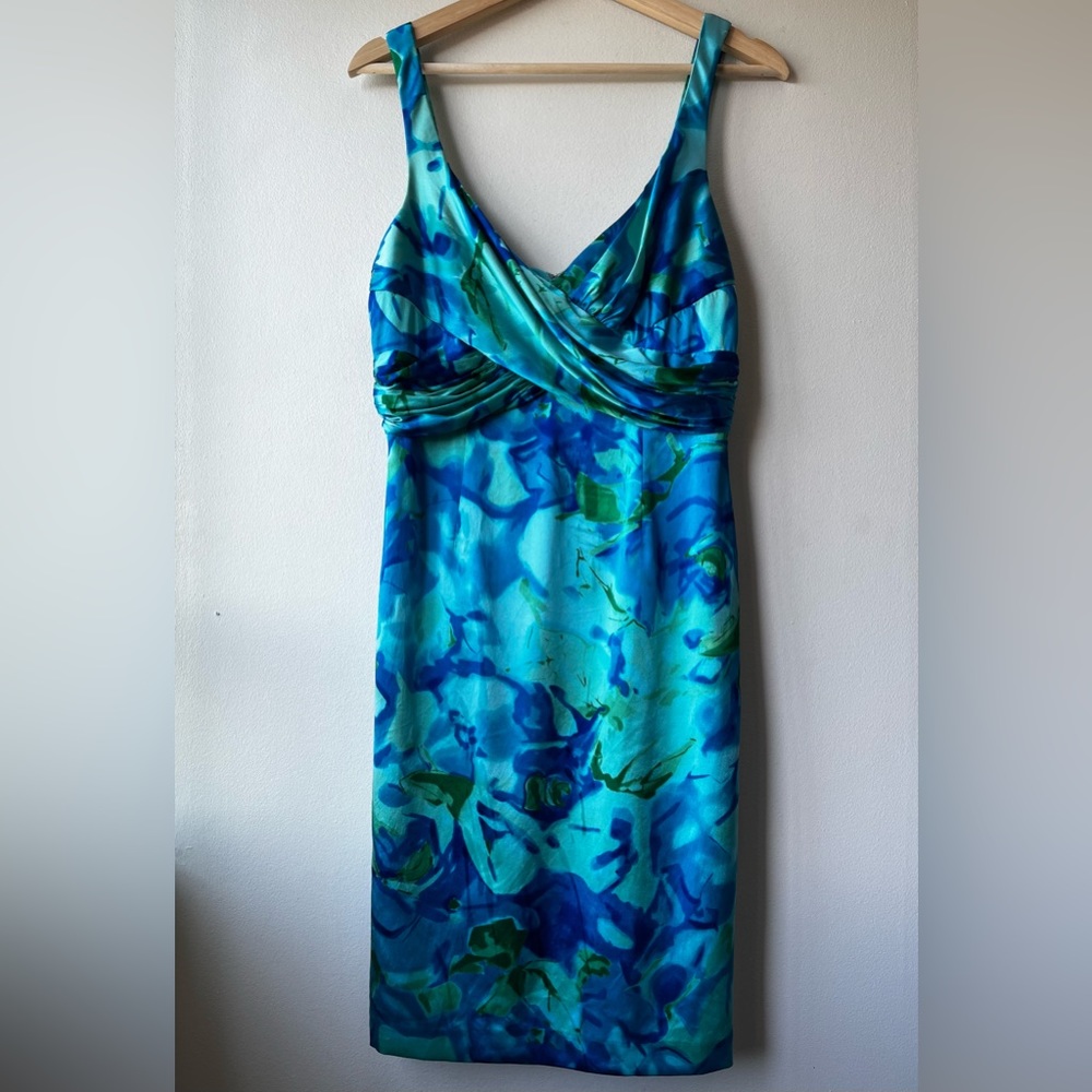 David Meister Multi-Blue Colouring Silk Dress
